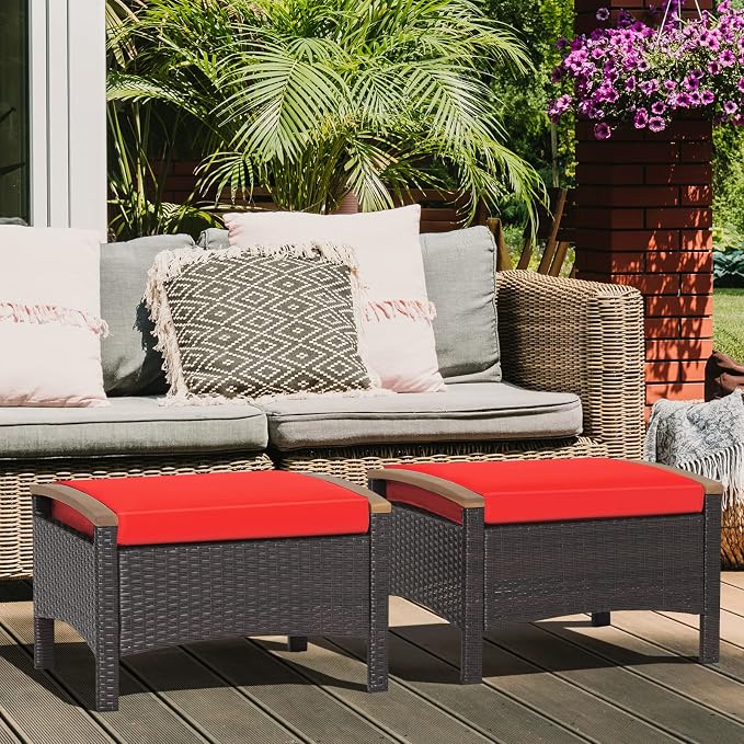 RELAX4LIFE Outdoor Wicker Ottomans - Image 2
