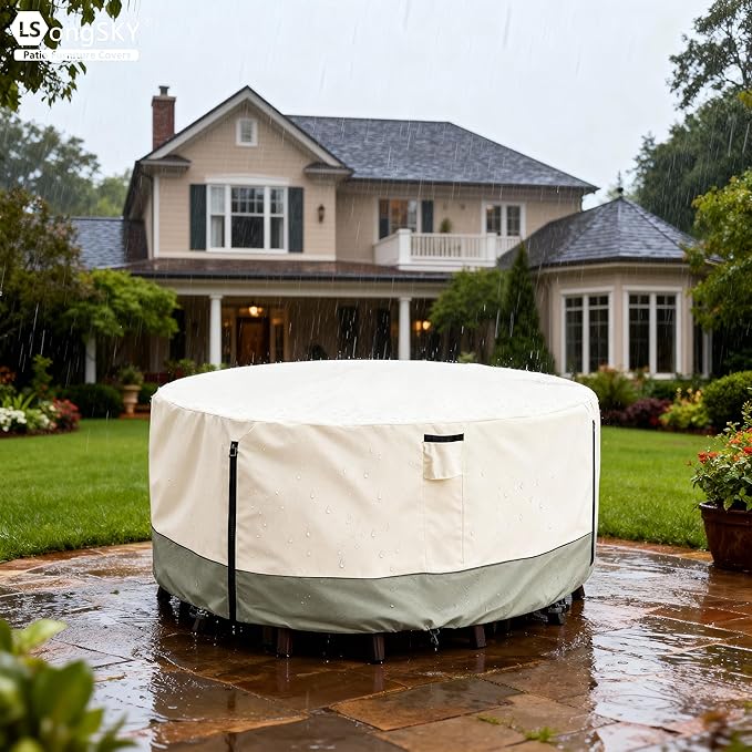 Round Patio Furniture Covers, 600D Heavy Duty Waterproof Outdoor Furniture Cover - Image 6