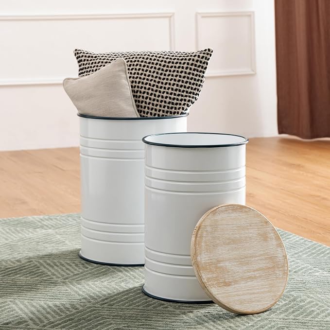 Glitzhome Rustic Storage Ottoman Seat Stool, Farmhouse End Table, Galvanized - Image 9