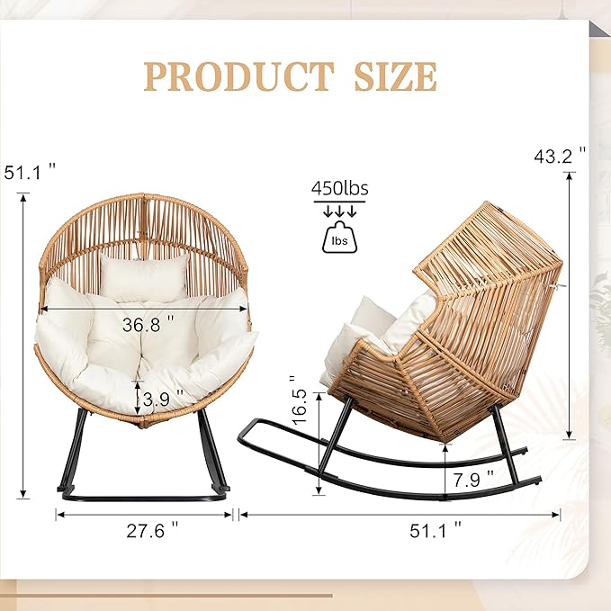 Vongrasig Wicker Egg Chair PE Rattan Rocking Chair - Image 3