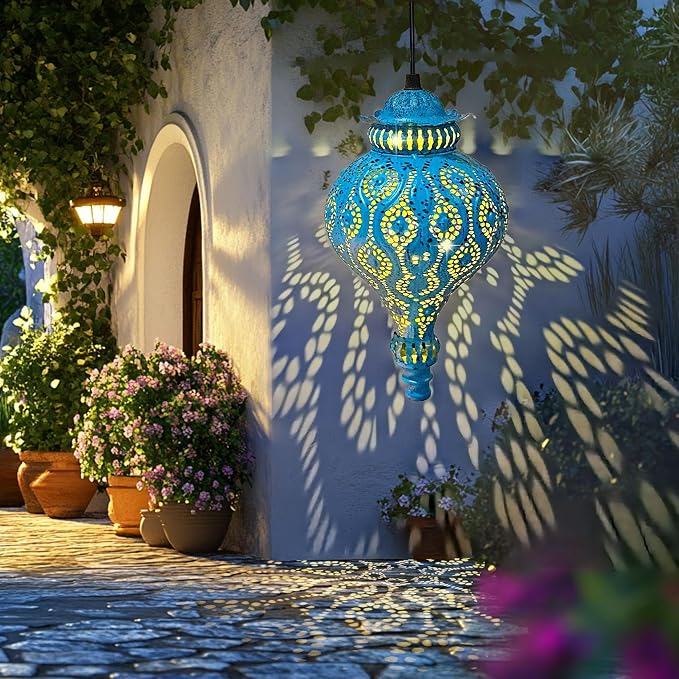 Moroccan Solar Lanterns Outdoor Waterproof Blue Hanging Lanterns Outdoor - Image 9