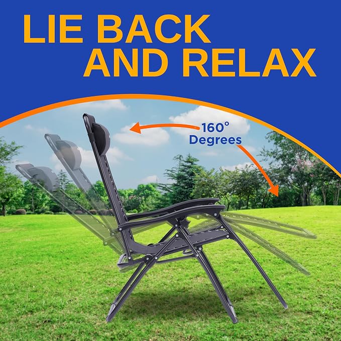 SereneLife Outdoor Zero Gravity Lounge Chair Set - Image 3