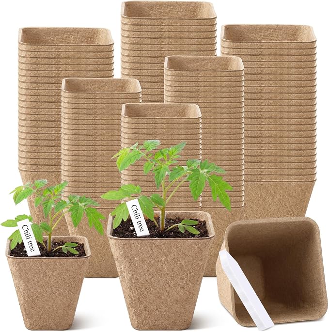 120 Pcs Square Peat Pots for Seedlings by Unknown