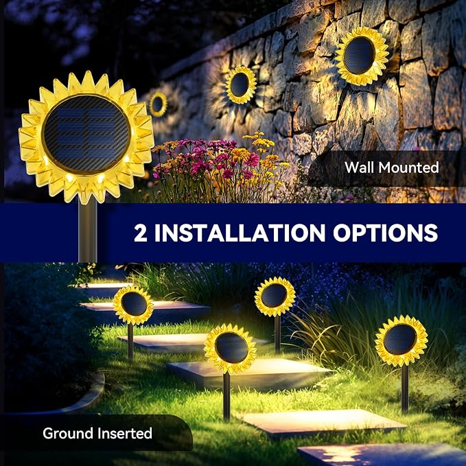 Outdoor Solar Lights, 6 Pack Led Solar Sunflower Lights, Stake/Wall 2-in-1 - Image 2