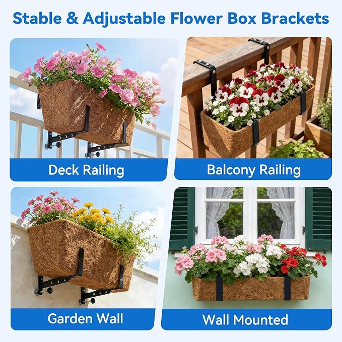 Halatool 4-Pack Heavy Duty Window Box Bracket, Adjustable Wall Mount Planter - Image 7