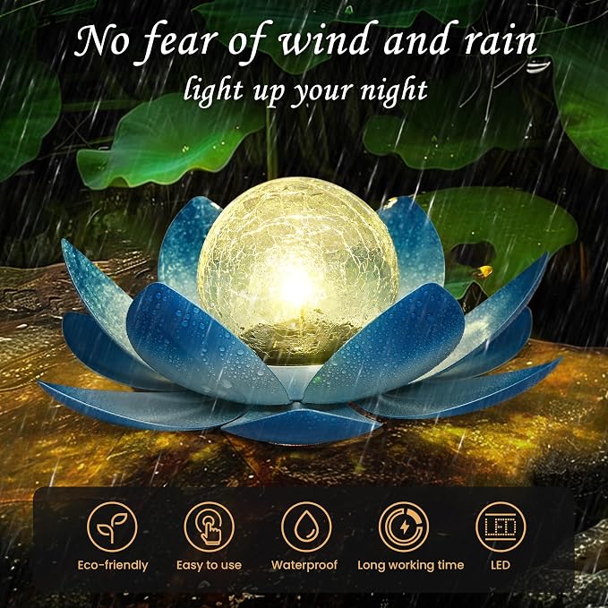 GIGALUMI Solar Light Outdoor Garden Decor, Lotus Flower Light Crackle Globe - Image 7