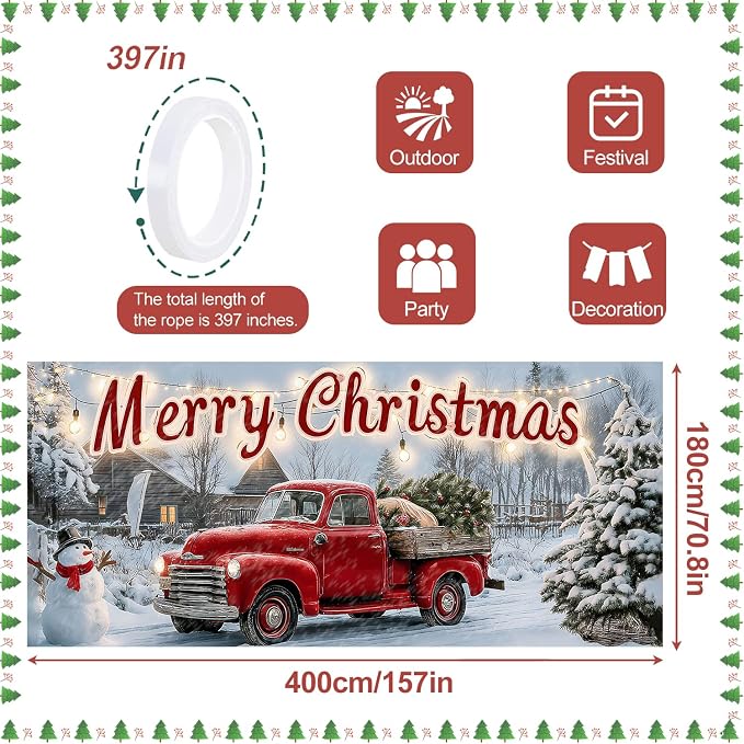 Christmas Garage Door Banner 6x13FT, Merry Christmas Garage Door Cover - Image 4