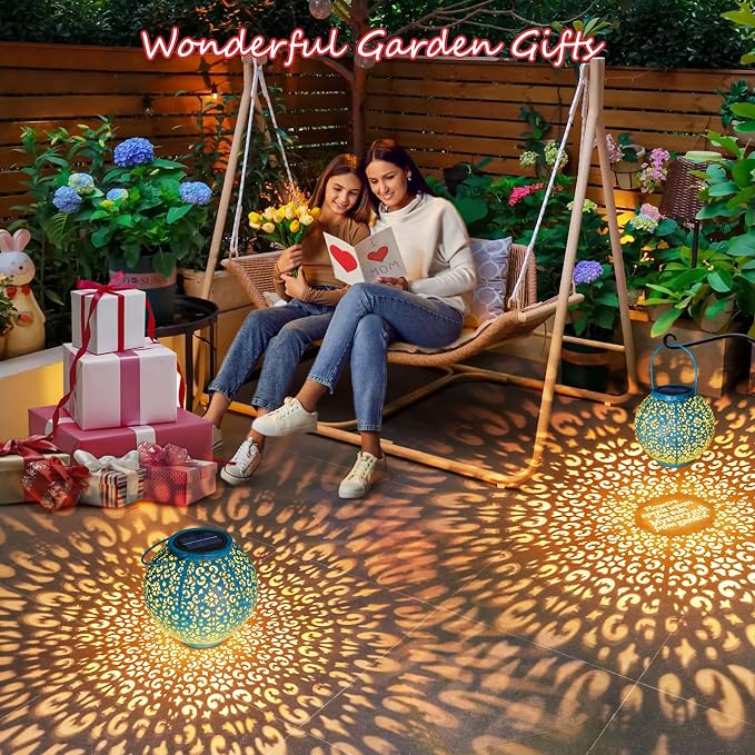 Homeimpro Solar Big Lanterns Outdoor Waterproof Garden Gifts Mom, Metal Table - Image 7