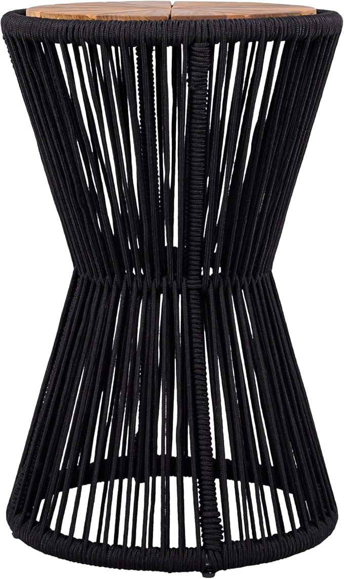 Scott Living Nara 25.8" Acacia Wood Outdoor Side Table, Metal Frame+Woven Rope - Image 5