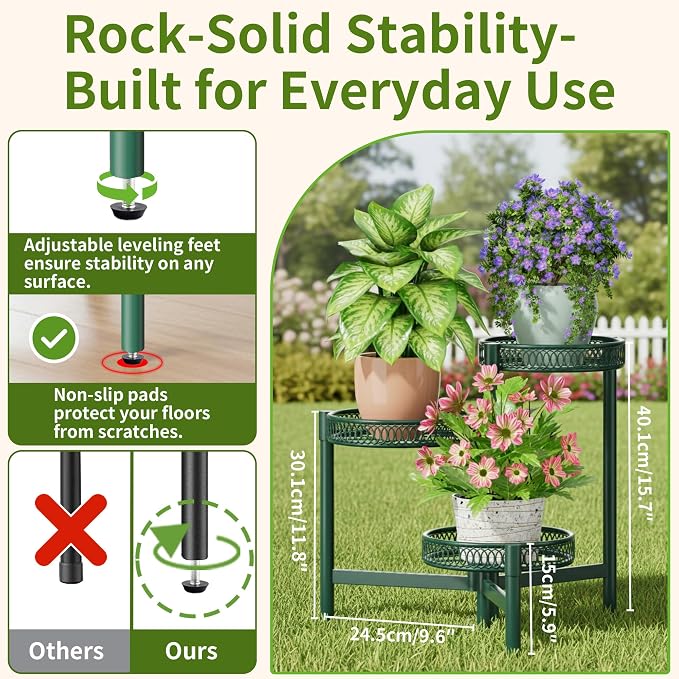 Plant Stand Indoor Outdoor, 3 Tier Corner Metal Flower Display Holder Shelf - Image 3