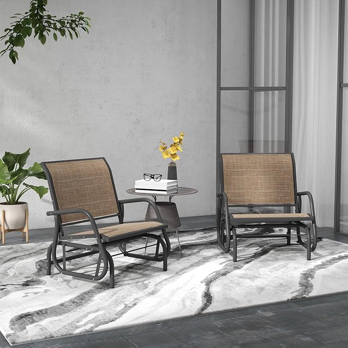 Outsunny Porch Glider Set of 2, Metal Frame Swing Glider Chair - Image 2