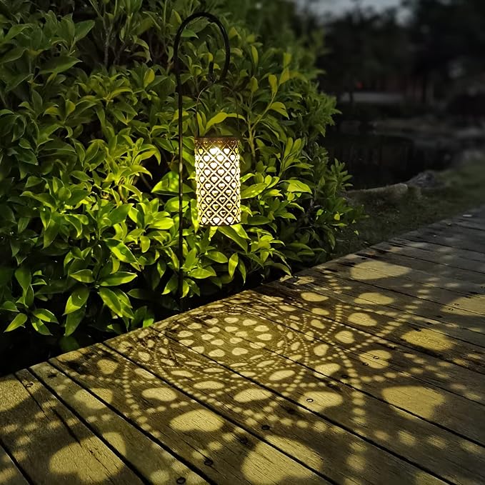 Solar Lanterns Outdoor Hanging Heart Pattern Decor Lantern, Waterproof Hollow - Image 3