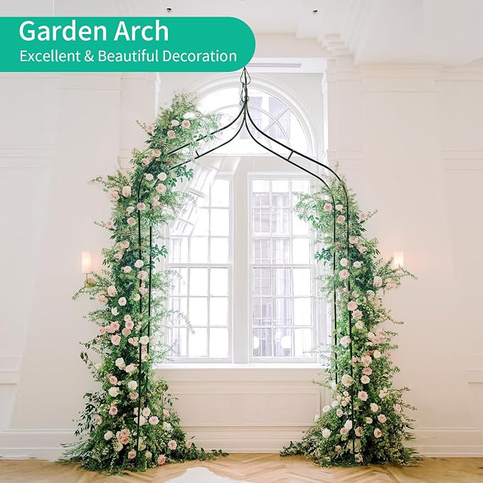 Garden Arch Trellis 8.4 Ft High x 4.6 Ft Wide, Dark Green Iron Arbor, Courtyard - Image 3