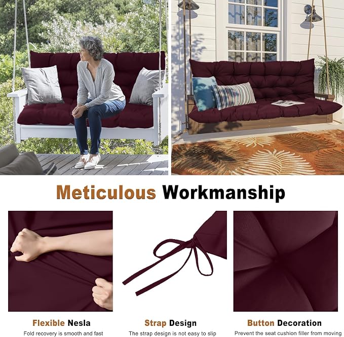 2-3 Seat Swing Replacement Cushion, Outdoor Bench Cushions - Image 4