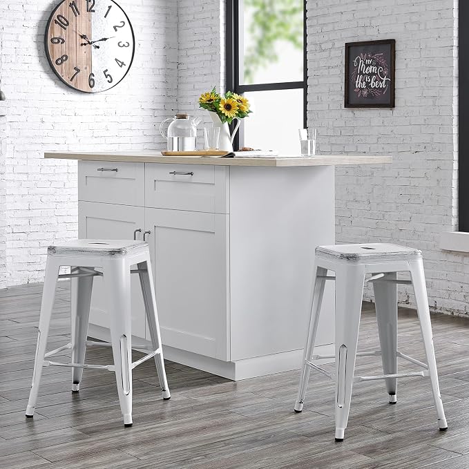 AC Pacific 24” Metal Backless Barstool Set of 2 – Country Rustic Style - Image 2