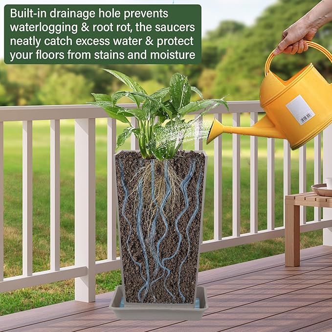 Set of 2 Tall Planter, 21 inch Large Plastic Planter - Image 5