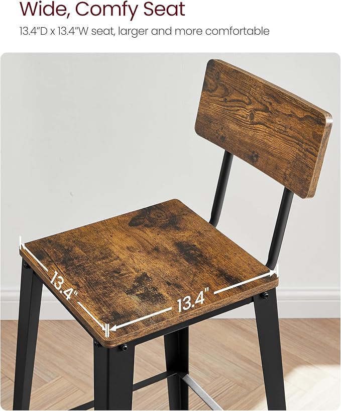 VASAGLE Set of 4 Bar Stools, Bar Height Stools, 29.1 Inches Tall Barstools - Image 5