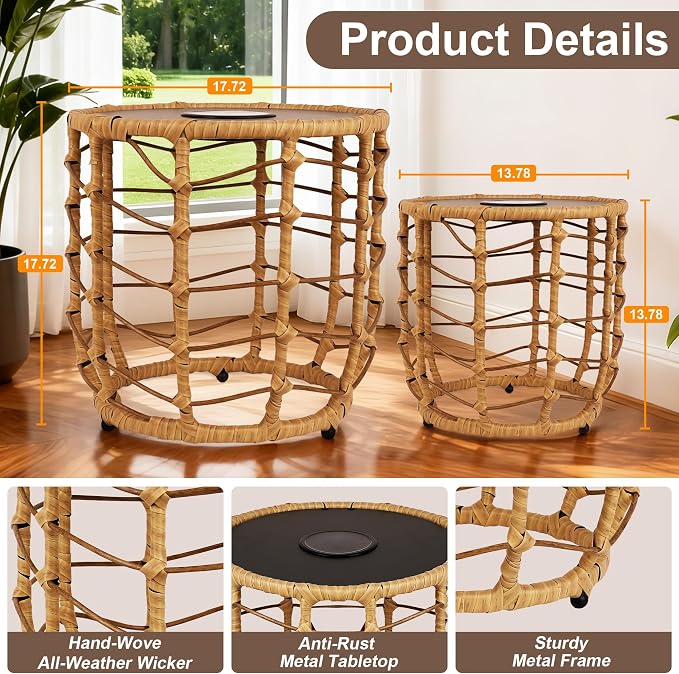 PARTPHONER Boho Solar Outdoor Side Table - Image 2