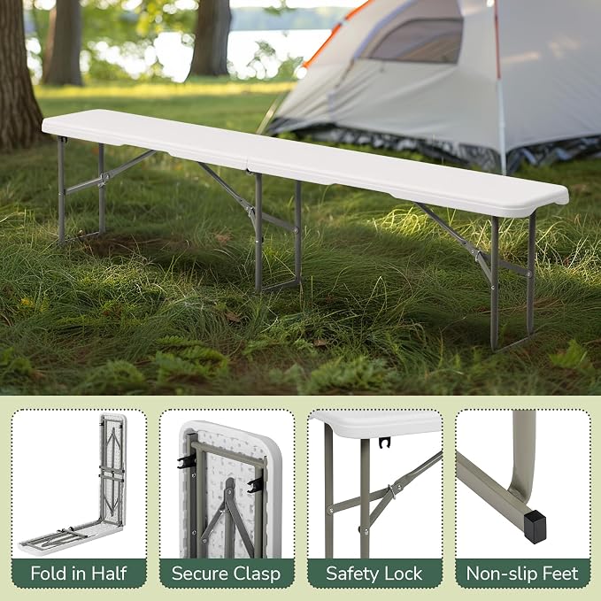 Outvita 6ft Folding Portable Bench, Waterproof Foldable Plastic Bench Seat - Image 5