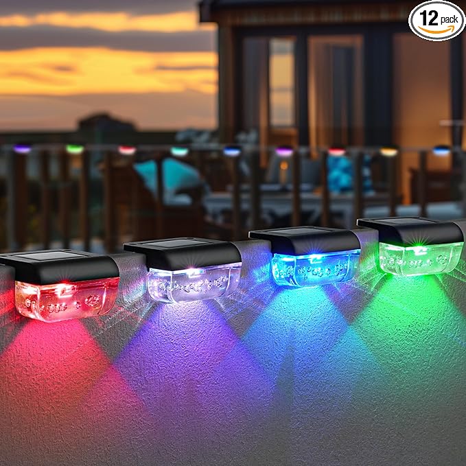 12 Pack Solar Deck Lights, RGB Color Changing Christmas Solar Fence Lights by Herzila