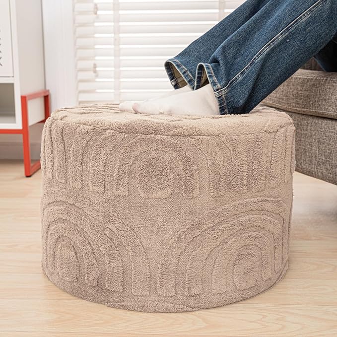 Asuprui Round Ottoman Pouf Ottoman Foot Stool Seat Faux Fur Bean Bag Foot Rest by Asuprui