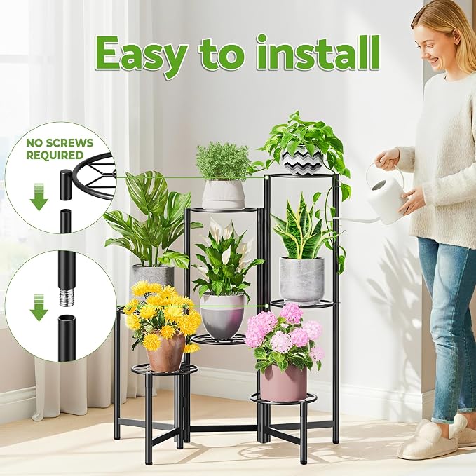 7 Tier Metal Patio Plant Stand Outdoor, Heavy Duty Flower Stands - Image 6