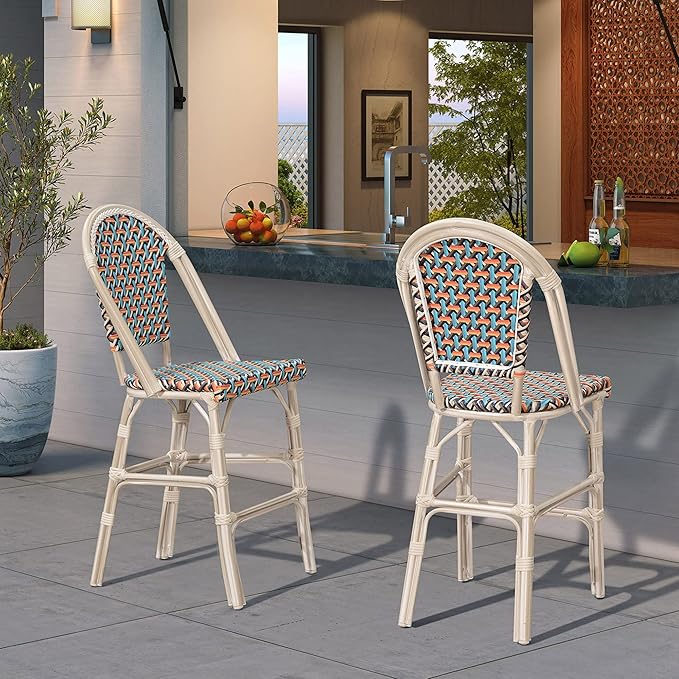 PURPLE LEAF French Counter Height Bar Stool Set of 4 25" White Print Finish - Image 2