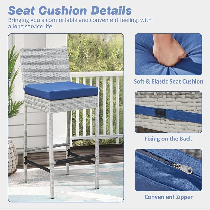 ECOTOUGE Outdoor Bar Stools, Wicker Woven Patio Stools & Patio Bar Chairs - Image 4