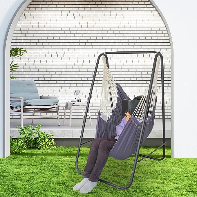 YUCAN Hammock Chair Stand with Hanging Swing Chair Included, Weather Resistant - Image 3