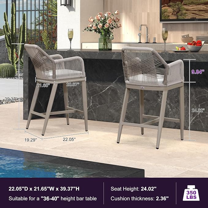 PURPLE LEAF Patio Sunbrella Counter Height Bar Stools 24" H Set of 4 Modern - Image 2