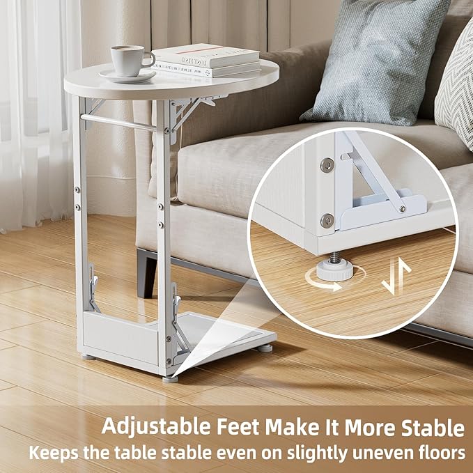 Elbourn Folding Side Table End Couch Tables, Metal Frame C-Shaped TV Stand - Image 6