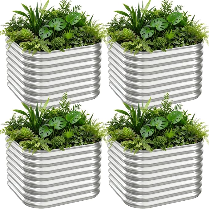 4 PCS Galvanized Raised Garden Bed Outdoor, Metal Garden Bed - Image 2