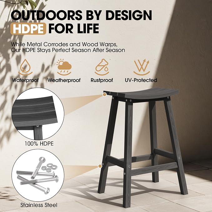 Ciokea 2 Set 29" Outdoor Bar Stools Heavy Duty HDPE Outdoor Stools Weatherproof - Image 4