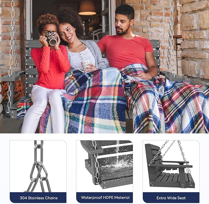 KINGYES Outdoor Hanging Patio Swing Chair Set of 2, 2 Seat Bench - Image 4