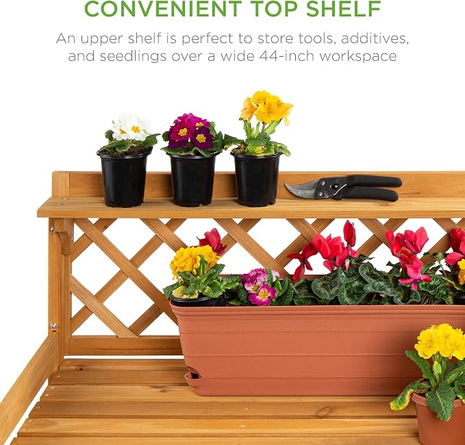 Best Choice Products Outdoor Garden Potting Bench, Wooden Workstation Table - Image 6