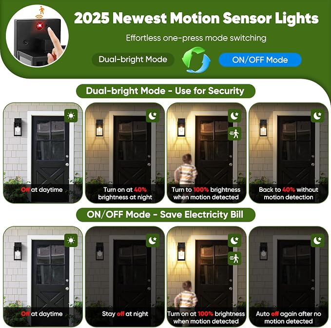Upgraded Motion Sensor Outdoor Wall Light, 10.6” Small Dusk to Dawn Porch Light - Image 3