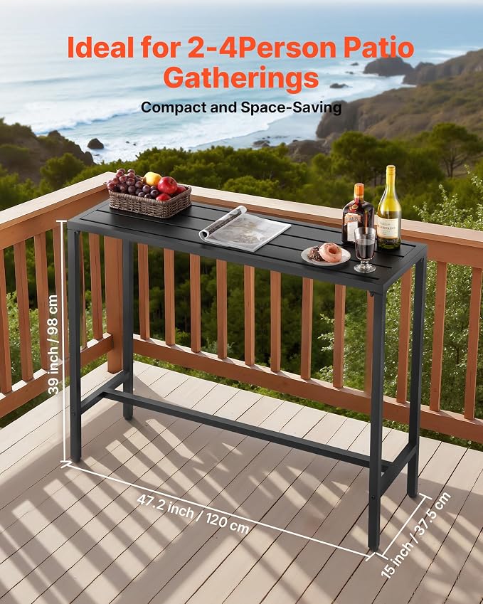 VEVOR Outdoor Bar Table, 47 x 15 in Patio Bar Table, Waterproof Top & Sturdy - Image 3