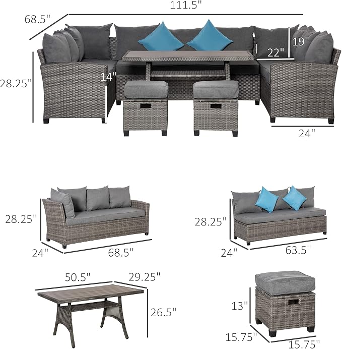 Outsunny Patio Furniture Set, 6 Piece PE Wicker Outdoor Furniture, Conversation - Image 7
