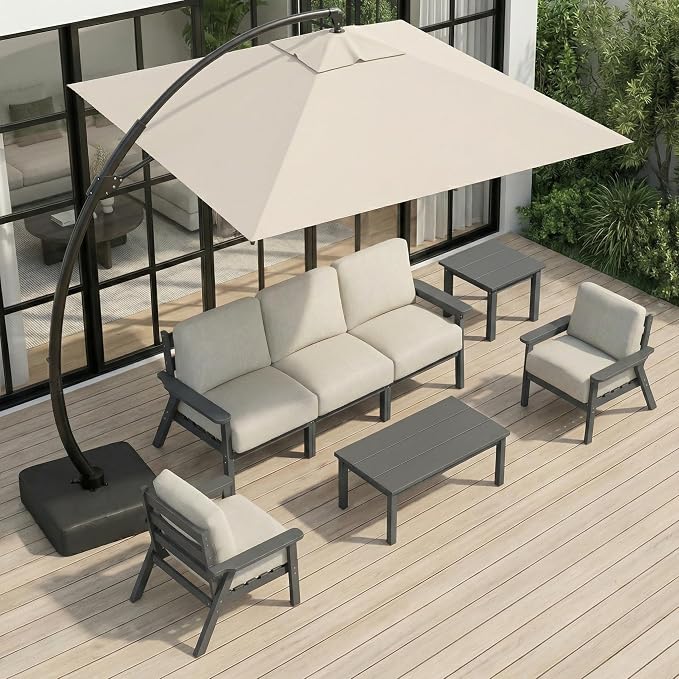 HDPE Patio Furniture Set with Cantilever Umbrella, Outdoor Couch with Washable by YourPerfectOutdoorEscape