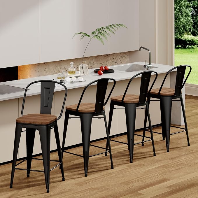 Aklaus Metal Bar Stools Set of 4, 24 inch Barstools Counter Height BarStools - Image 6