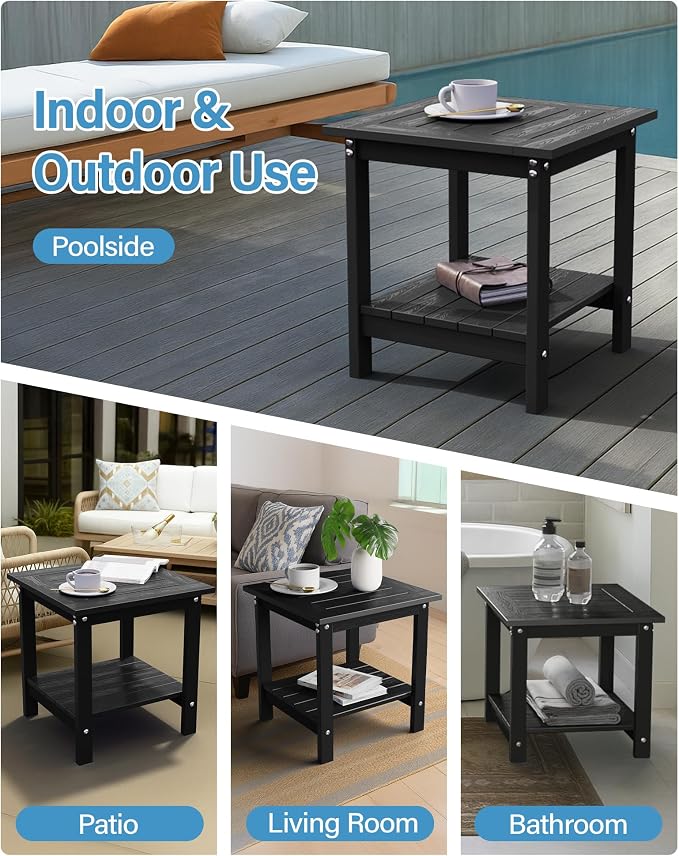 YEFU Outdoor Side Table for Patio: 16x16 in HIPS Square Outdoor End Table - Image 6