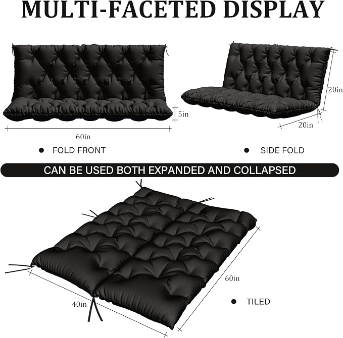 Porch Swing Cushion with Backrest, Waterproof Bench Cushion - Image 2