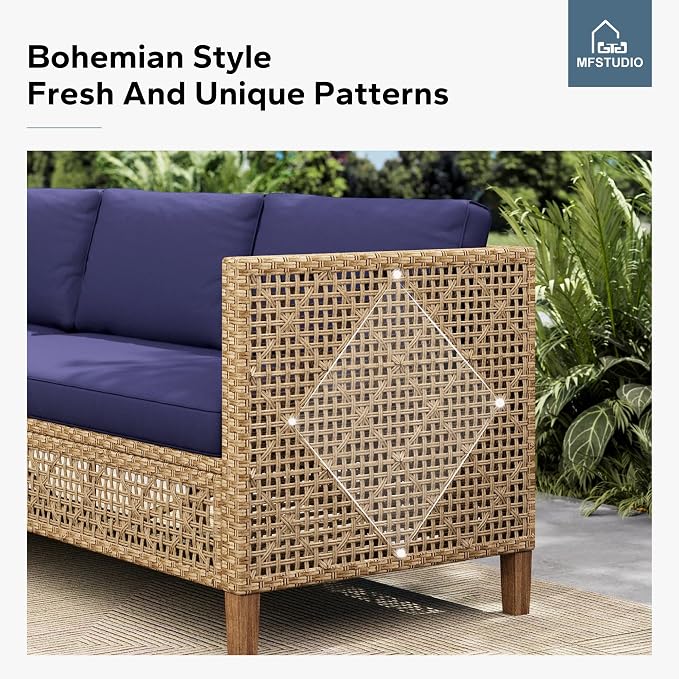 MFSTUDIO Wicker Patio Furniture Set, Rattan Outdoor Couch Sectional Sofa - Image 5