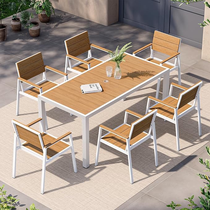 7-Piece Outdoor Dining Set, Aluminum Dining Table Set by Vexwalx
