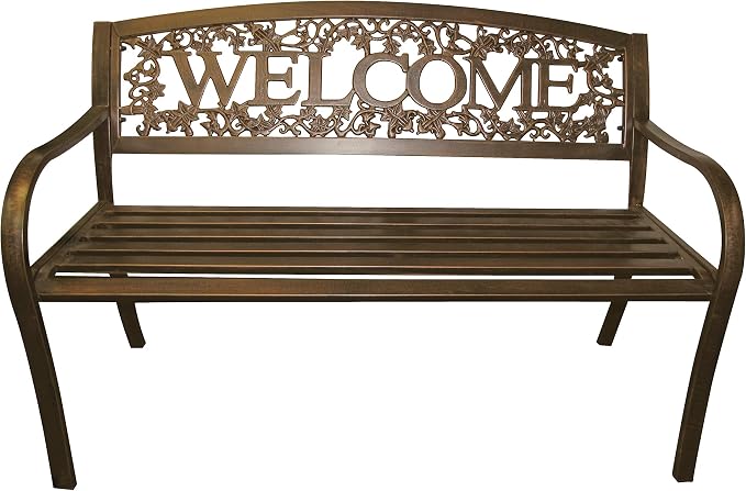 Leigh Country Metal Outdoor Bench, Welcome Design, Decorative Patio Seating - Image 6
