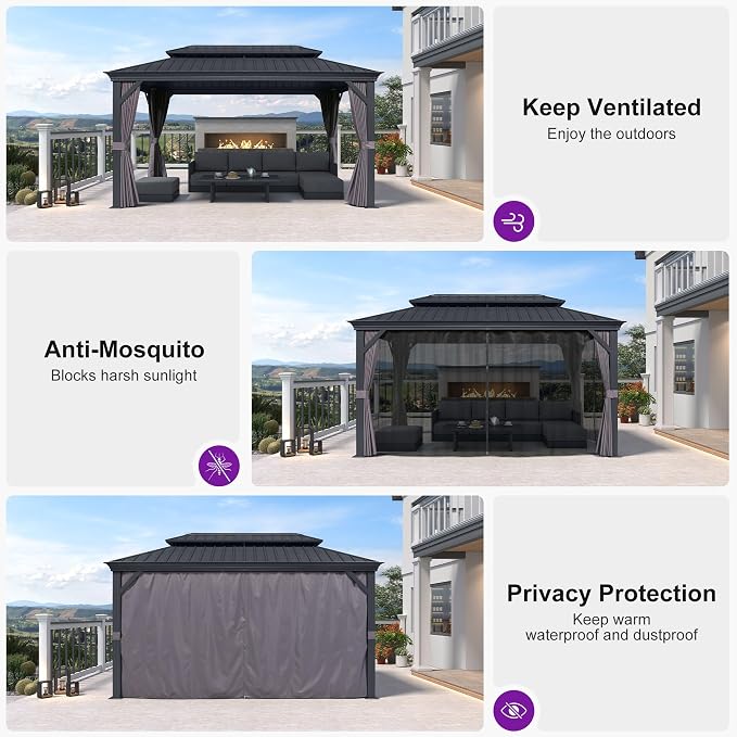 PURPLE LEAF 11' X 15' Hardtop Gazebo Aluminum Gazebo - Image 3