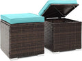 Tangkula 2 Pieces Patio Ottomans, Patiojoy Hand-Woven PE Rattan Side Table by TANGKULA