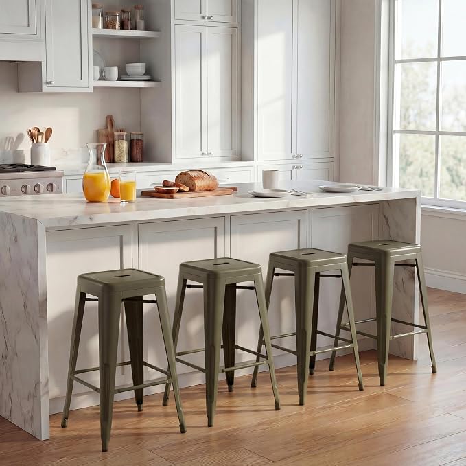 Shahoo 24 Inches Metal Bar Stools Counter Height Stackable Backless Stools - Image 2