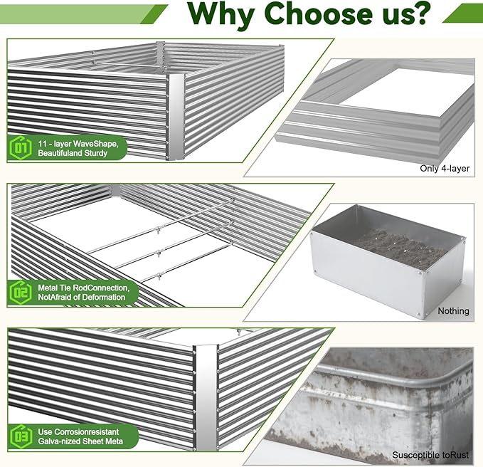 2 Pack Tall 8x4FT Raised Beds for Gardening, Corrugated Galvanized Steel Raised - Image 3
