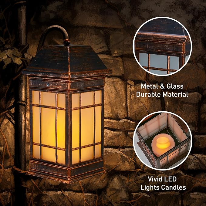 15.5" Solar Lantern Outdoor Waterproof, Glass Flickering Flame Solar Lanterns - Image 5